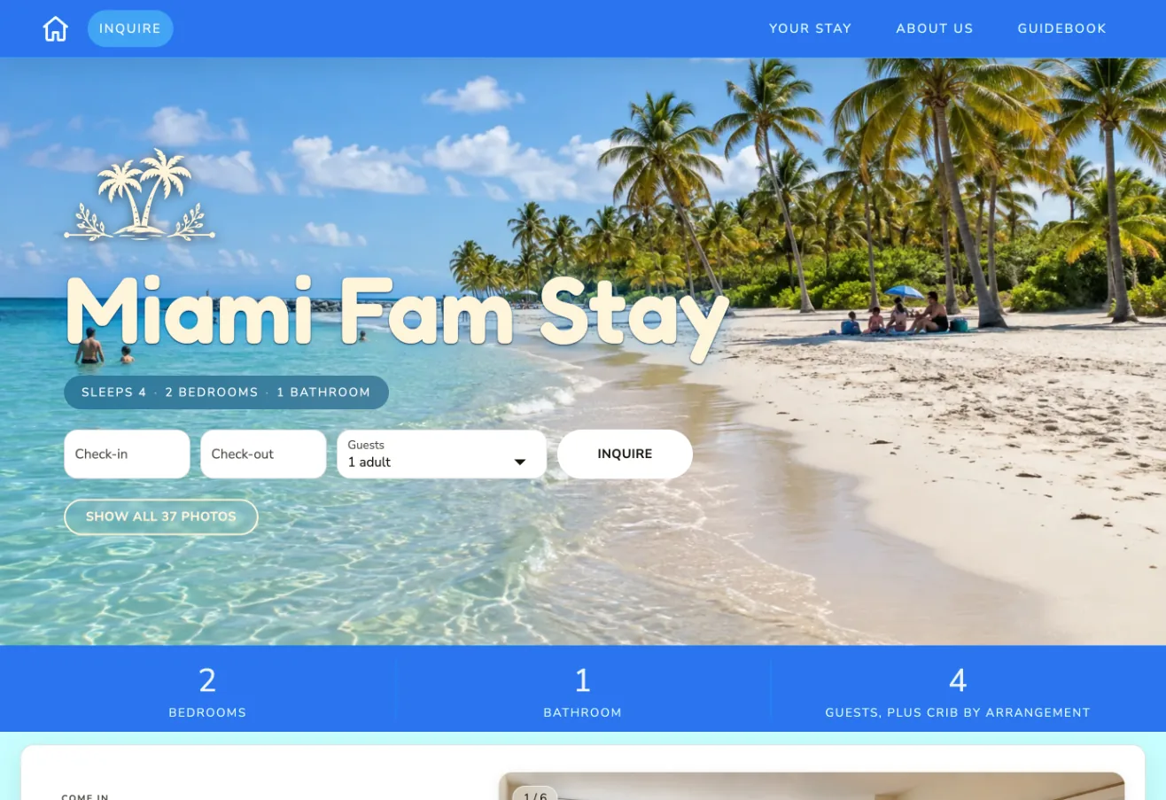 The Hero Masthead on the Miami Fam Stay website