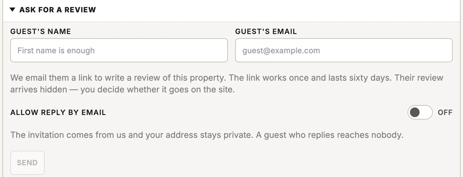 Ask for a review: the guest’s name and email