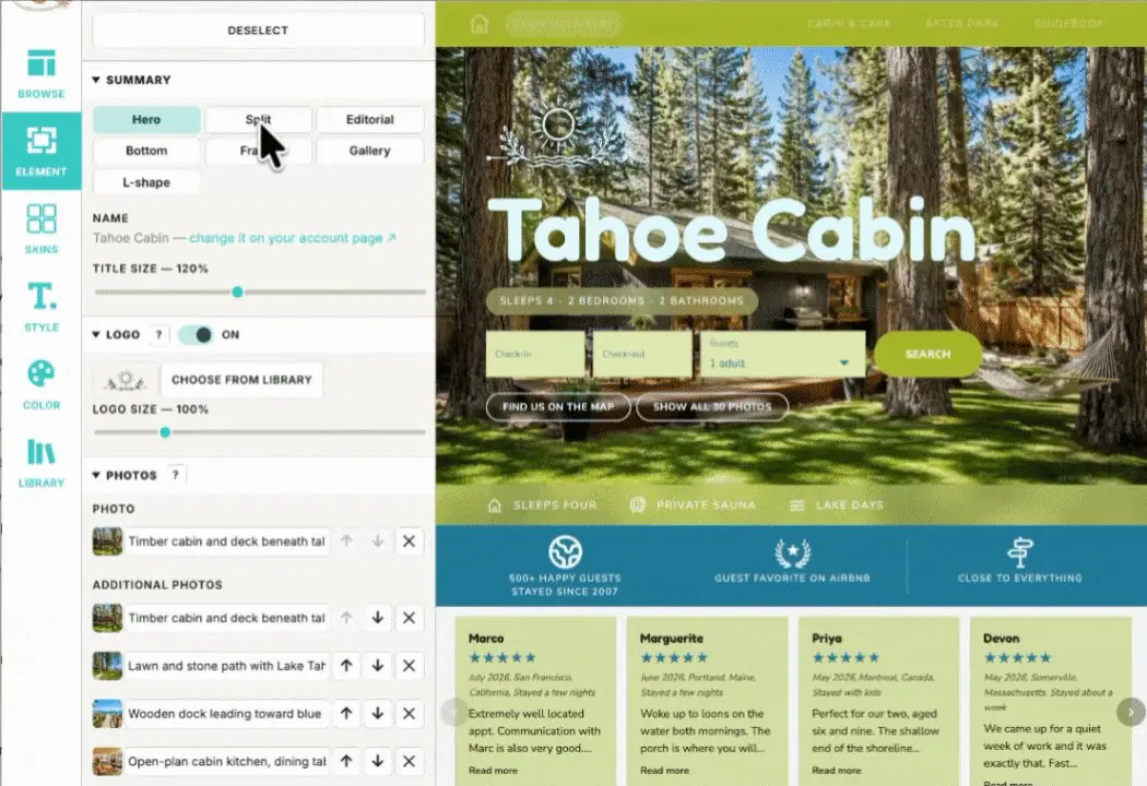 The Lazy editor: switching the hero layout on the Tahoe Cabin website