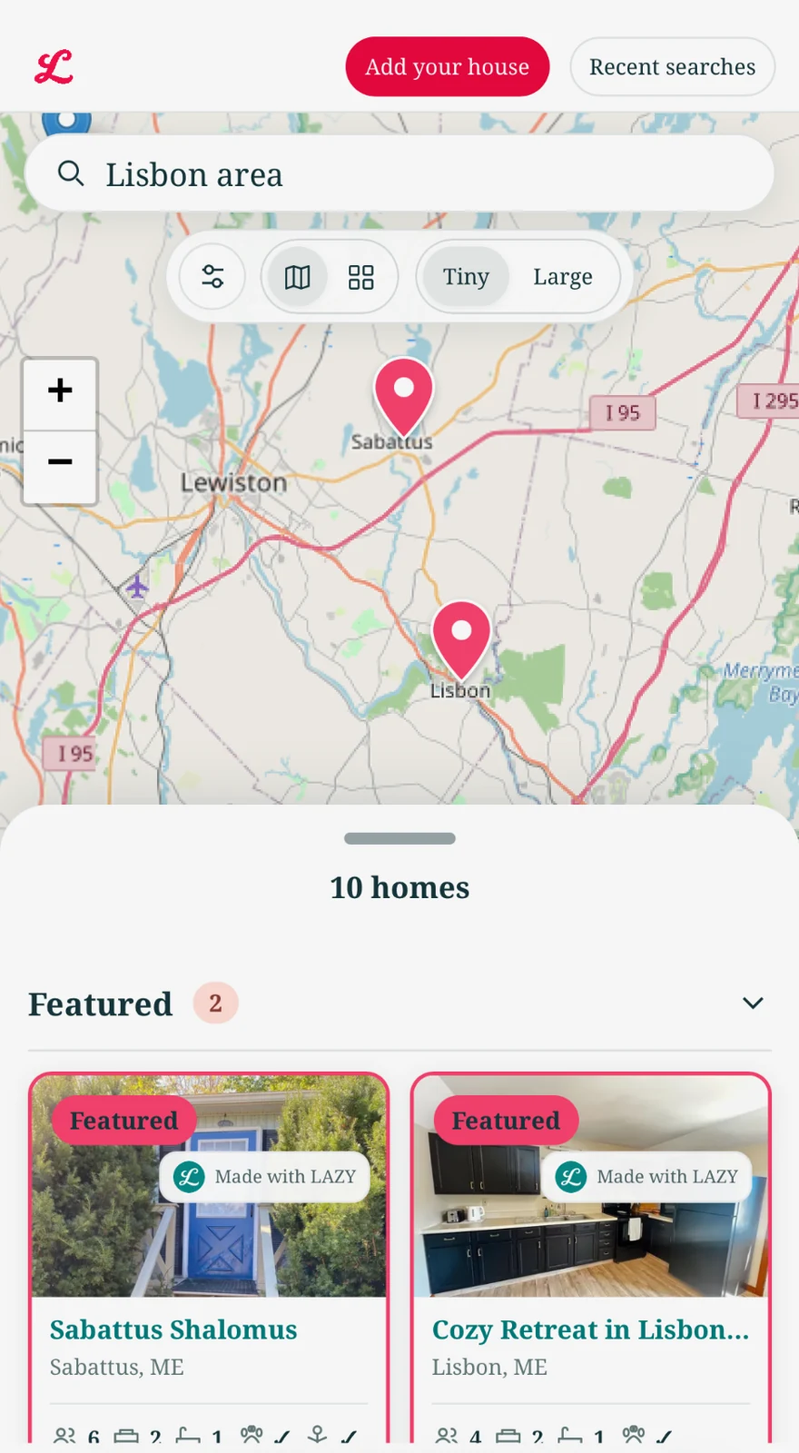 The phone map with matching homes in a bottom results drawer