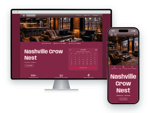 Nashville Crow Nest — vacation rental website built with LAZY, on desktop and phone