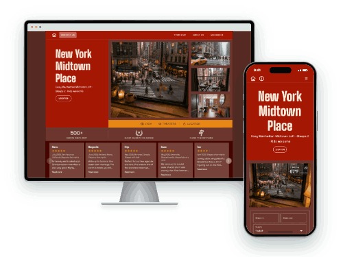 NYC Midtown — vacation rental website built with LAZY, on desktop and phone