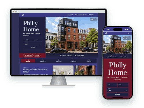 Philly Home — vacation rental website built with LAZY, on desktop and phone