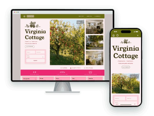 Virginia Cottage — vacation rental website built with LAZY, on desktop and phone