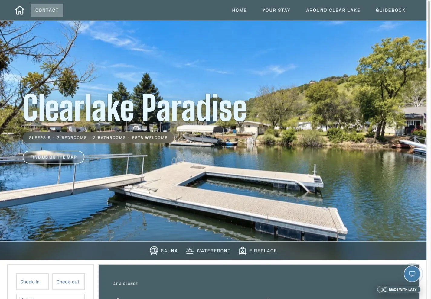 Clearlake Paradise — vacation rental website built with LAZY