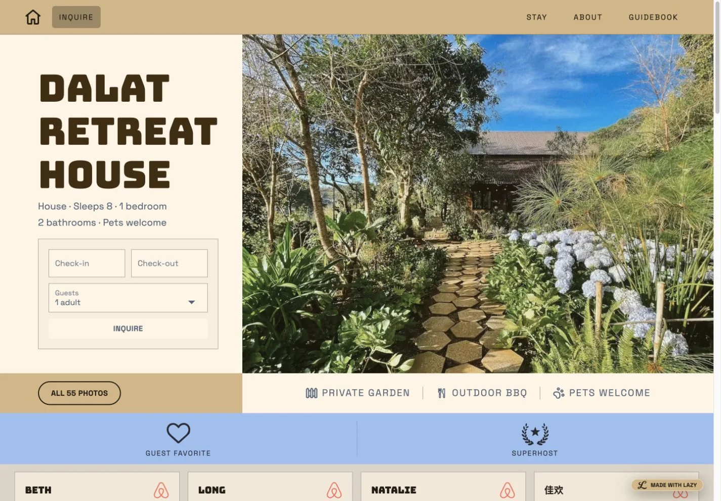 Dalat Retreat House — vacation rental website built with LAZY