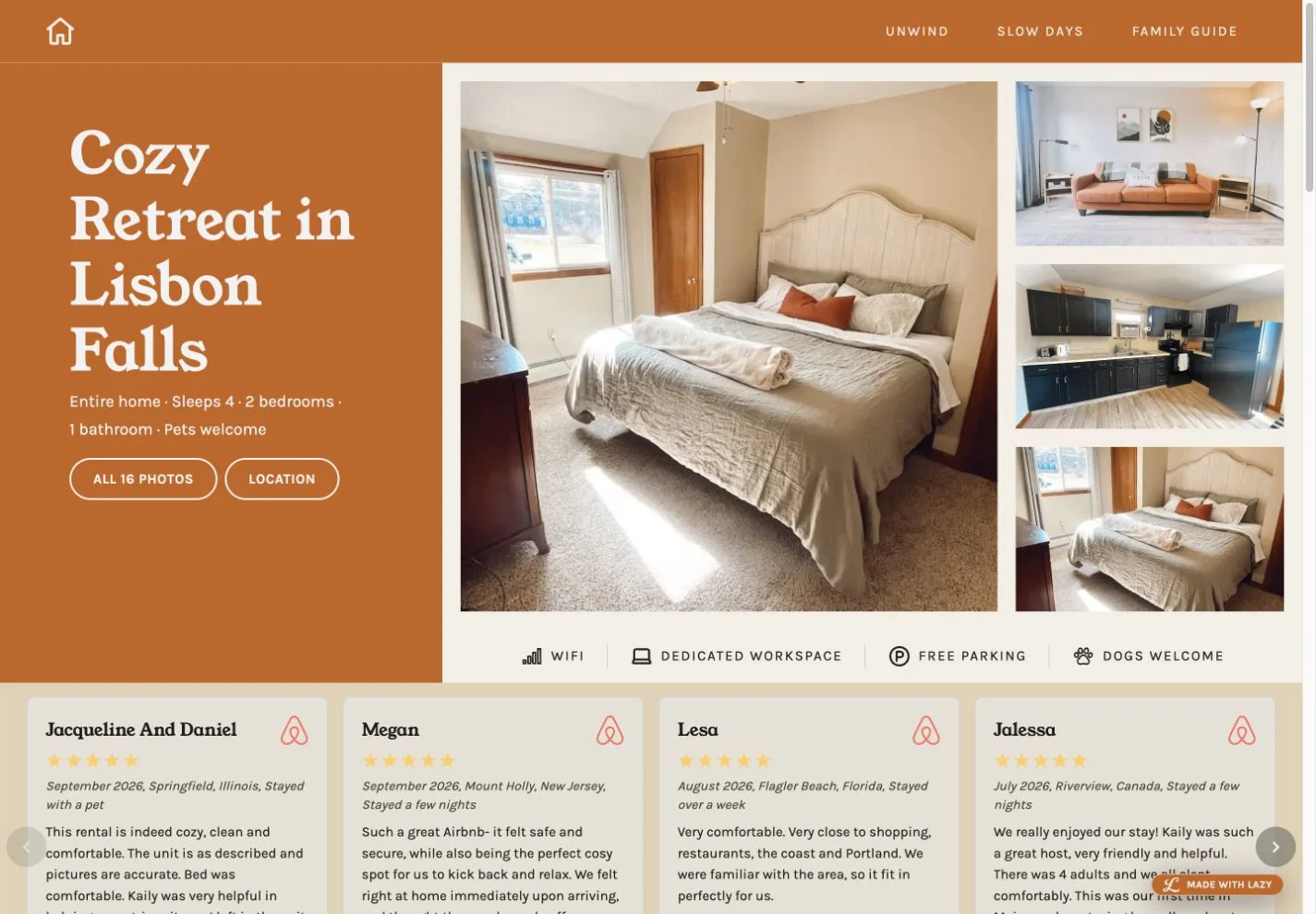 Cozy Retreat in Lisbon Falls — vacation rental website built with LAZY