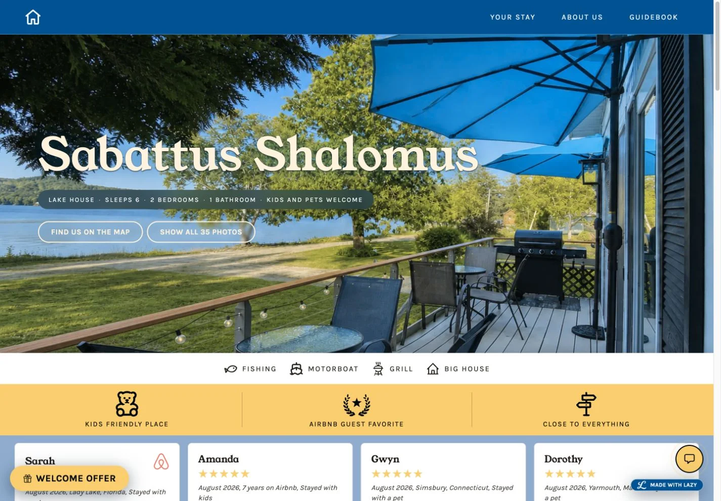 Sabattus Shalomus — vacation rental website built with LAZY